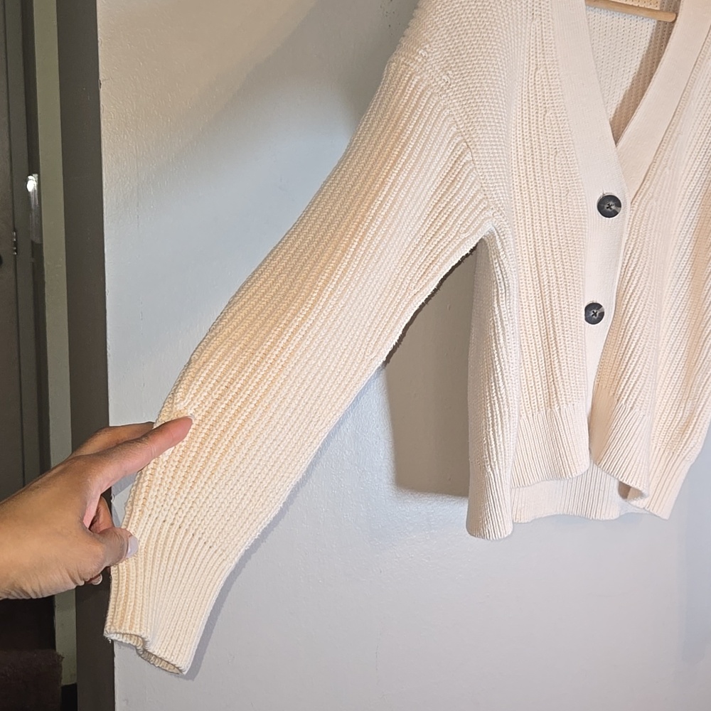 Everlane The Boxy Cardigan Everyday Cable Chunky Knit Organic Cotton In Canvas - Picture 9 of 16
